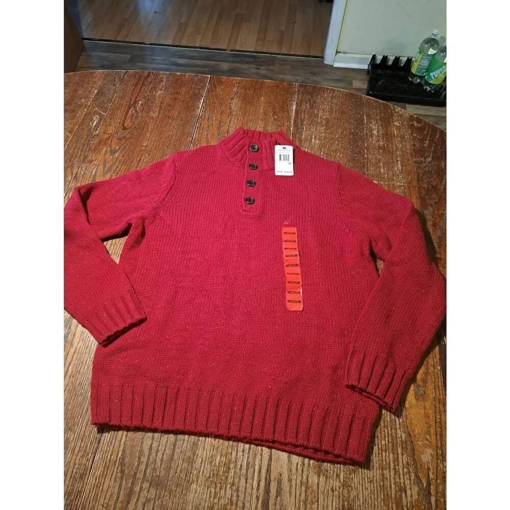 New Nautica Mens Medium Red Wool Blend Knit Quarter Button Pullover Sweater NWT